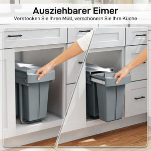 Küchen Mülleimer ausziehbar mit 2 Fächern 30L grau