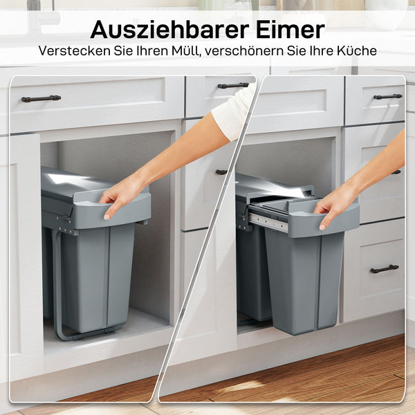 Küchen Mülleimer ausziehbar mit 2 Fächern 30L grau