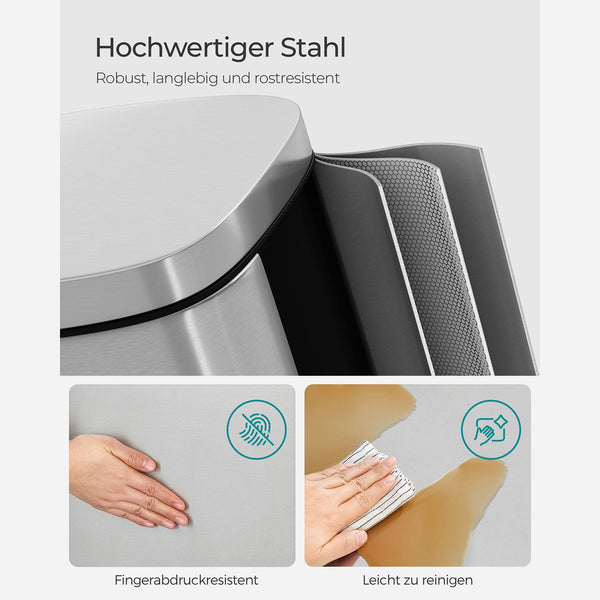 Küchenabfalleimer Mülleimer 30 Liter Silber