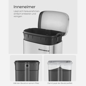 Küchenabfalleimer Mülleimer 30 Liter Silber
