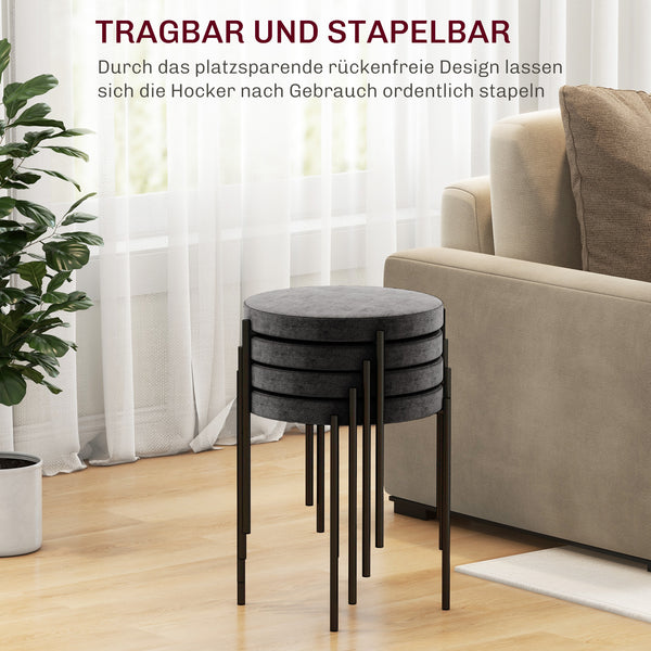 Küchenhocker stapelbar 4er Set bis 100kg Samtoptik dunkelgrau