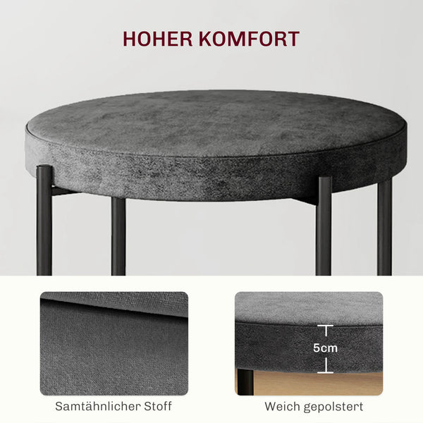 Küchenhocker stapelbar 4er Set bis 100kg Samtoptik dunkelgrau