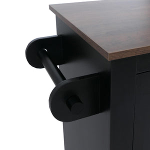 Kücheninsel mit 2 Sitzhockern Schublade Staufächer 90x120x45cm schwarz dunkles Holz