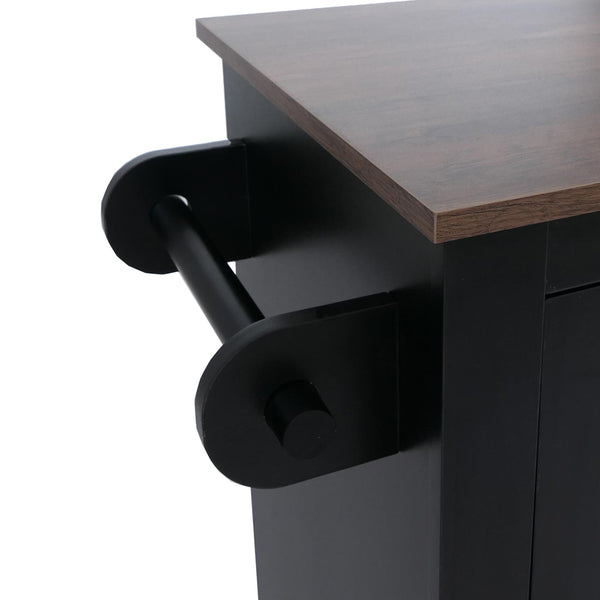 Kücheninsel mit 2 Sitzhockern Schublade Staufächer 90x120x45cm schwarz dunkles Holz