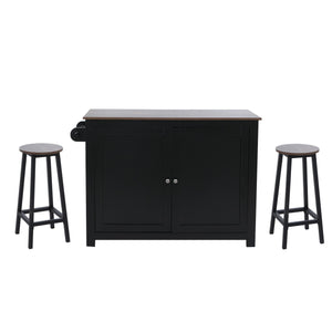 Kücheninsel mit 2 Sitzhockern Schublade Staufächer 90x120x45cm schwarz dunkles Holz