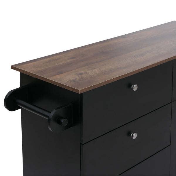 Kücheninsel mit 2 Sitzhockern Schublade Staufächer 90x131x47cm schwarz dunkles Holz