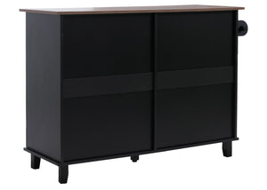 Kücheninsel mit 2 Sitzhockern Schublade Staufächer 90x131x47cm schwarz dunkles Holz