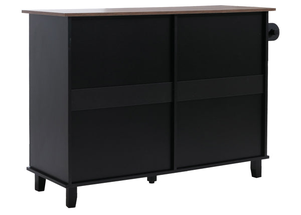 Kücheninsel mit 2 Sitzhockern Schublade Staufächer 90x131x47cm schwarz dunkles Holz