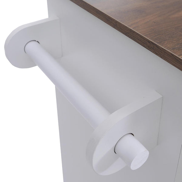 Kücheninsel mit 2 Sitzhockern Schublade Staufächer 90x120x45cm weiss dunkles Holz