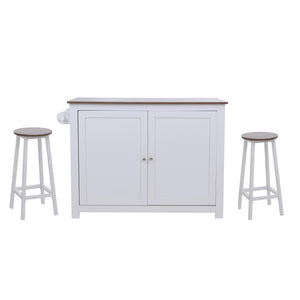 Kücheninsel mit 2 Sitzhockern Schublade Staufächer 90x120x45cm weiss dunkles Holz