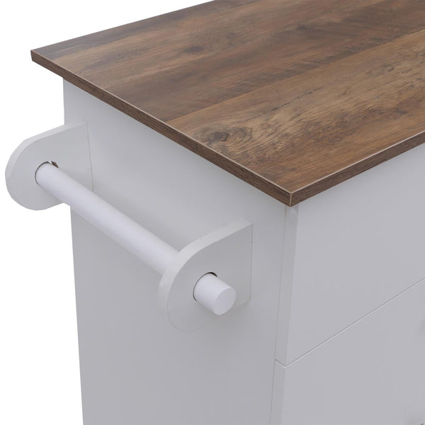 Kücheninsel mit 2 Sitzhockern Schublade Staufächer 90x131x47cm weiss dunkles Holz