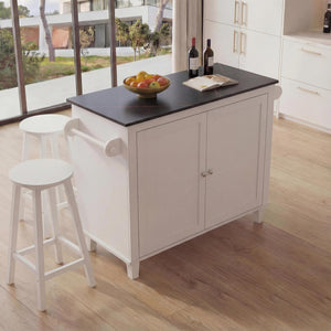 Kücheninsel mit 2 Sitzhockern Schublade Staufächer 90x120x45cm weiss Marmor-Optik
