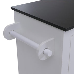 Kücheninsel mit 2 Sitzhockern Schublade Staufächer 90x120x45cm weiss Marmor-Optik