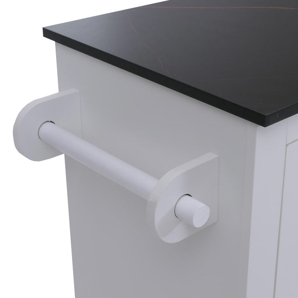 Kücheninsel mit 2 Sitzhockern Schublade Staufächer 90x120x45cm weiss Marmor-Optik