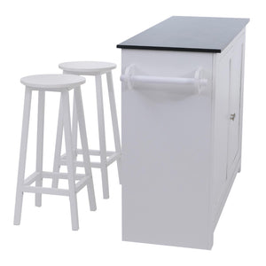 Kücheninsel mit 2 Sitzhockern Schublade Staufächer 90x120x45cm weiss Marmor-Optik