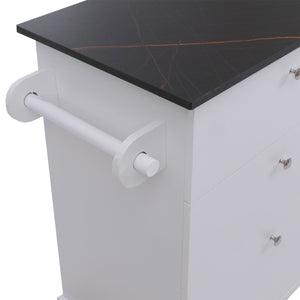 Kücheninsel mit 2 Sitzhockern Schublade Staufächer 90x131x47cm weiss Marmor-Optik