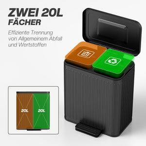 Küchenmülleimer mit 2 Fächern und Fusspedal schwarz