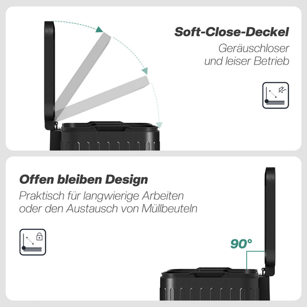 Küchenmülleimer mit 2 Fächern und Fusspedal schwarz