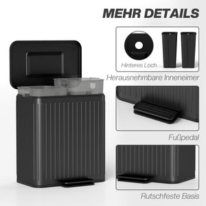Küchenmülleimer mit 2 Fächern und Fusspedal schwarz
