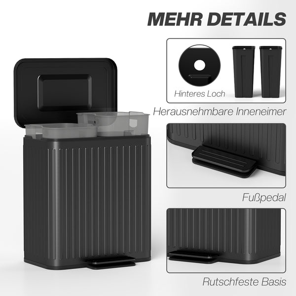 Küchenmülleimer mit 2 Fächern und Fusspedal schwarz