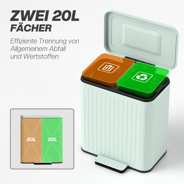 Küchenmülleimer mit 2x20L und Fusspedal für Mülltrennung