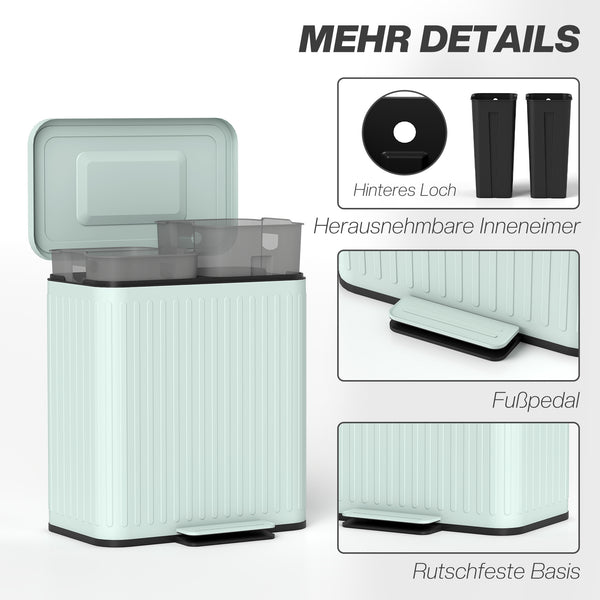 Küchenmülleimer mit 2x20L und Fusspedal für Mülltrennung