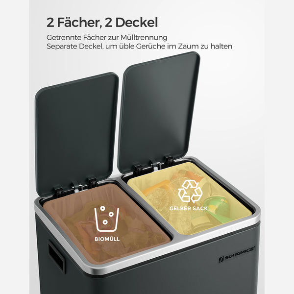Küchenmülleimer Abfalleimer 2x15 Liter Grau