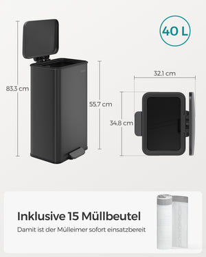 Küchenmülleimer Abfalleimer 40 Liter Schwarz