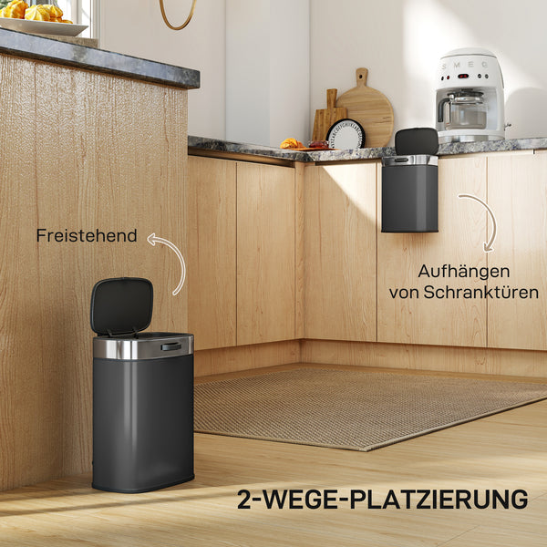 Küchenmülleimer mit Deckel und Inneneimer Edelstahl schwarz