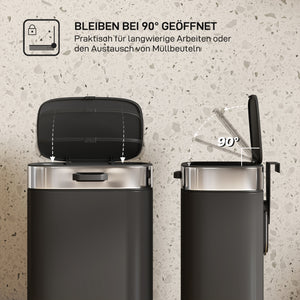 Küchenmülleimer mit Deckel und Inneneimer Edelstahl schwarz