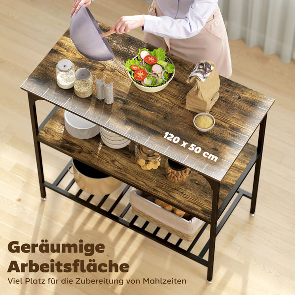 Küchenregal 3-stufig mit Stahlrahmen rustikal braun schwarz