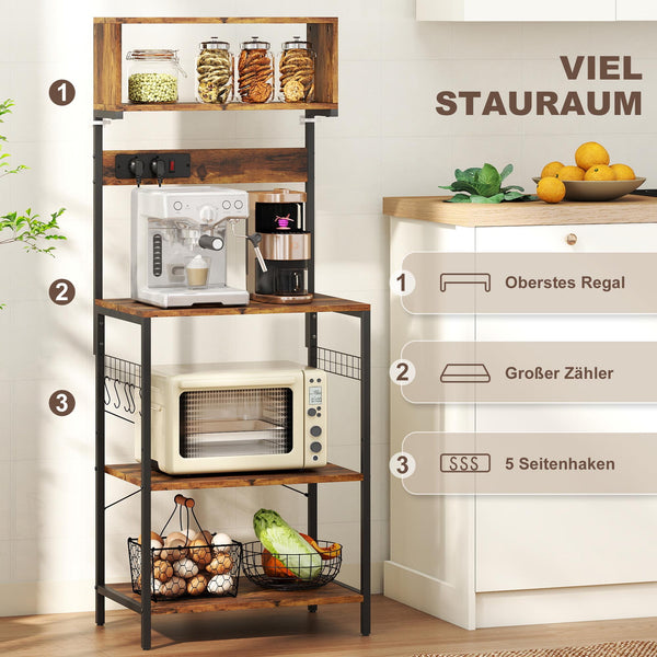 Küchenregal Standregal mit Steckdose und Ablagen für Küche