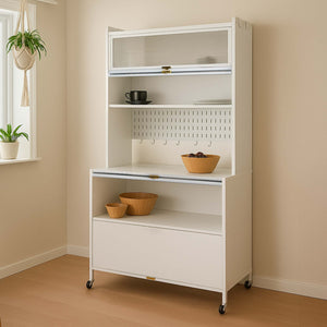 Küchenschrank Küchenregal Arbeitsplatte Schrankfächer rollbar Metall 175x80x42cm weiss