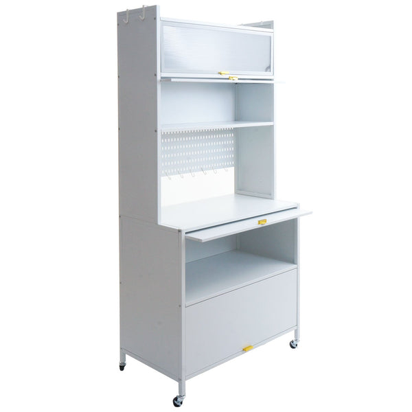 Küchenschrank Küchenregal Arbeitsplatte Schrankfächer rollbar Metall 175x80x42cm weiss