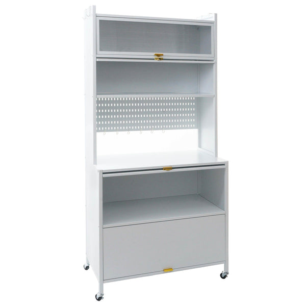 Küchenschrank Küchenregal Arbeitsplatte Schrankfächer rollbar Metall 175x80x42cm weiss
