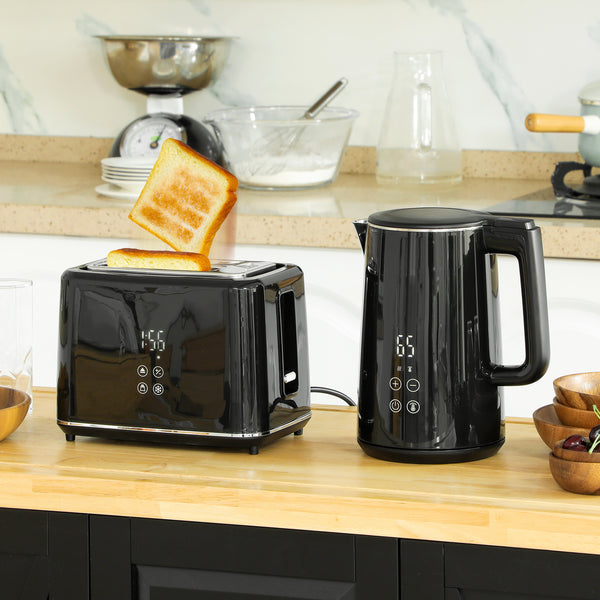 Küchenset Wasserkocher und Toaster Edelstahl Kunststoff schwarz