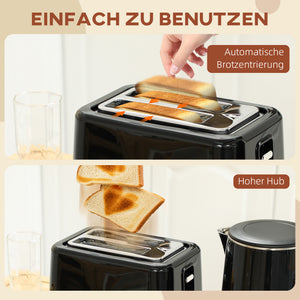 Küchenset Wasserkocher und Toaster Edelstahl Kunststoff schwarz