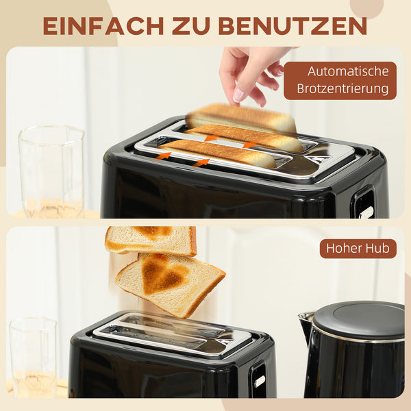 Küchenset Wasserkocher und Toaster Edelstahl Kunststoff schwarz