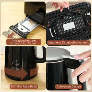 Küchenset Wasserkocher und Toaster Edelstahl Kunststoff schwarz