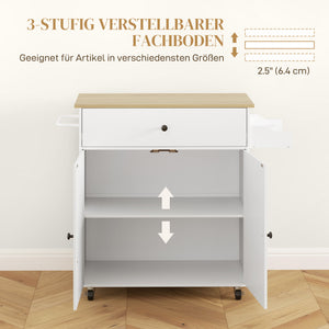 Küchenwagen mit Schublade Schrank und Handtuchhalter weiss eiche
