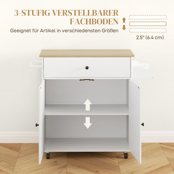 Küchenwagen mit Schublade Schrank und Handtuchhalter weiss eiche