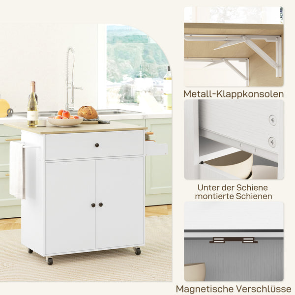 Küchenwagen mit Schublade Schrank und Handtuchhalter weiss eiche