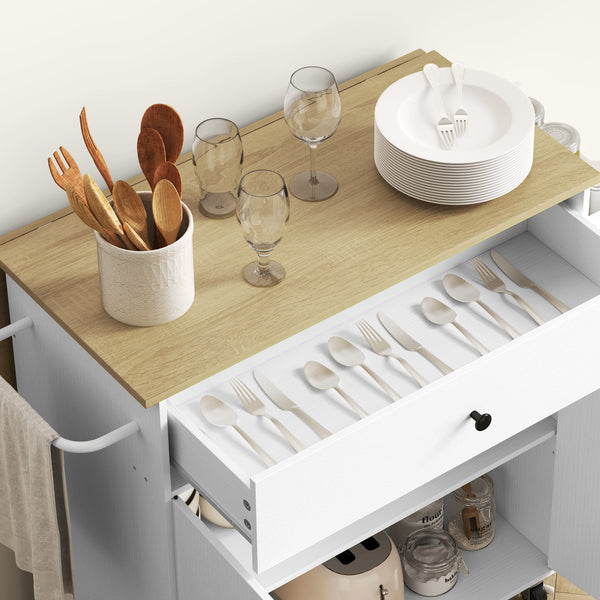 Küchenwagen mit Schublade Schrank und Handtuchhalter weiss eiche