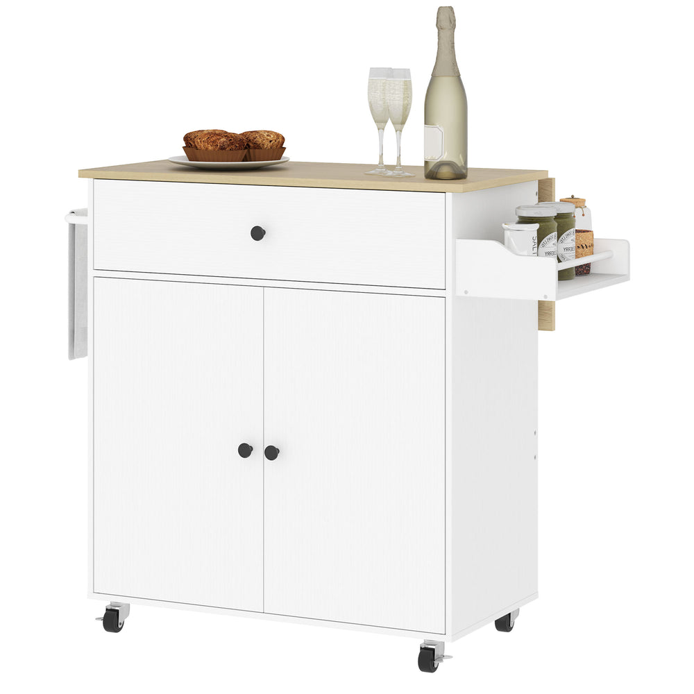 Küchenwagen mit Schublade Schrank und Handtuchhalter weiss eiche