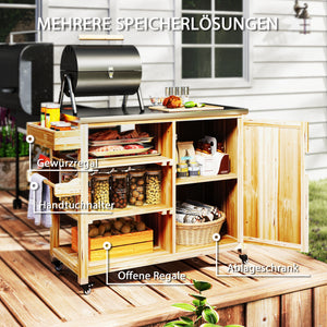 Küchenwagen Outdoor mit Schrank und Rollen aus Holz Edelstahl