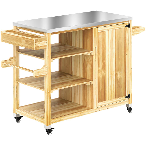 Küchenwagen Outdoor mit Schrank und Rollen aus Holz Edelstahl