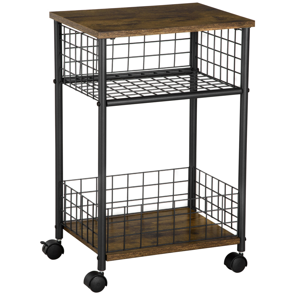 Carrello da cucina/carrello di servizio con 2 cestini, rustico marrone-nero