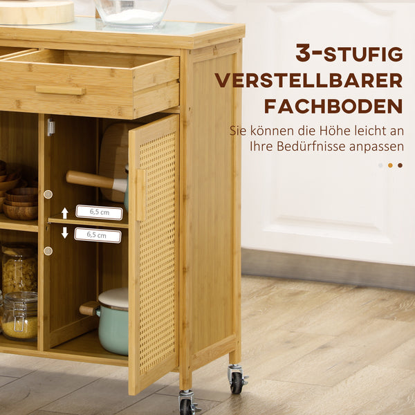 Küchenwagen Servierwagen Schrank mit Schublade aus Bambus Natur