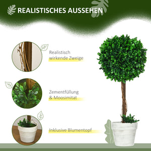 Alberi di bosso artificiali, set da 2, 60 cm, resistenti ai raggi UV, verdi