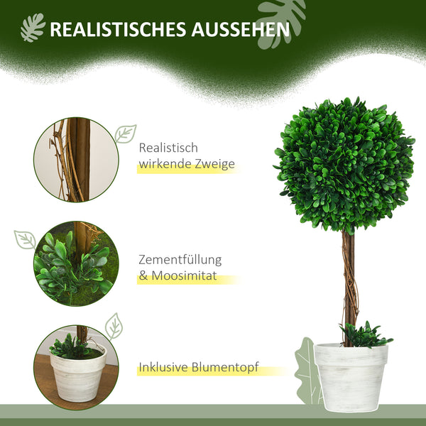Alberi di bosso artificiali, set da 2, 60 cm, resistenti ai raggi UV, verdi